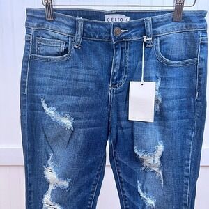 Cello NWT Skinny Jeans Distressed Grunge Avril Skater Dark Wash Denim Mid Rise